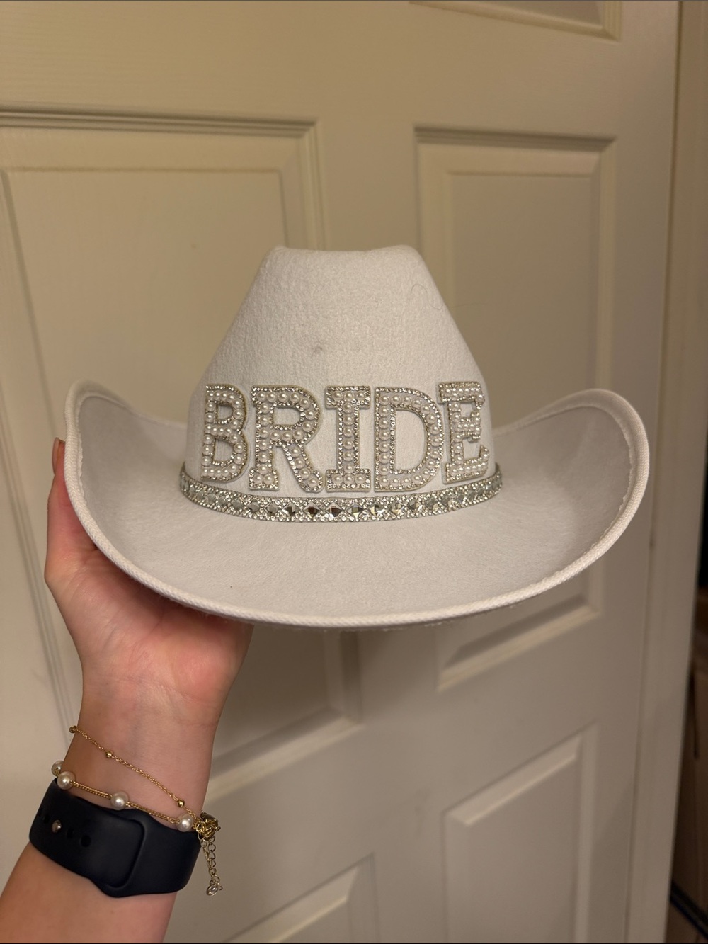 White Rhinestone "BRIDE" Cowgirl Hat for Women